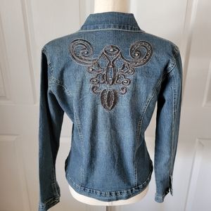 Denim Jacket With Rhinestones & Embroidery Size S